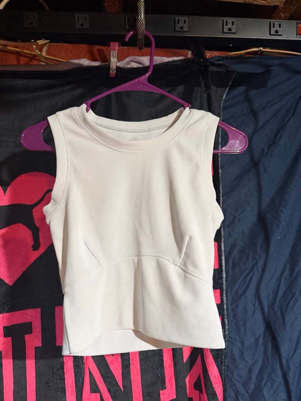 Mono B Ribbed High Neck Crop Tank Top with Seam Detail, Size S